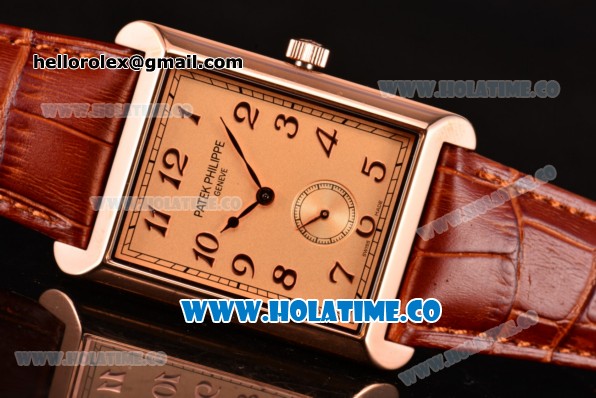 Patek Philippe Gondolo Miyota 1L45 Quartz Rose Gold Case with Champagne Dial and Arabic Numeral Markers - Click Image to Close